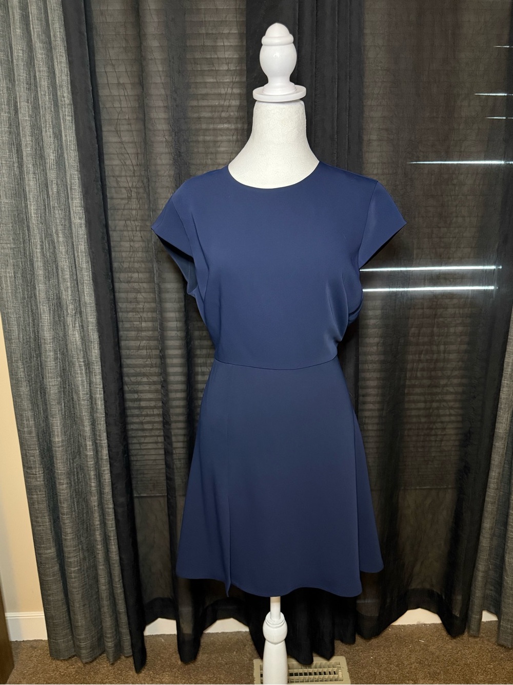 Babaton Navy Short-Sleeve Fit & Flare Mini Dress